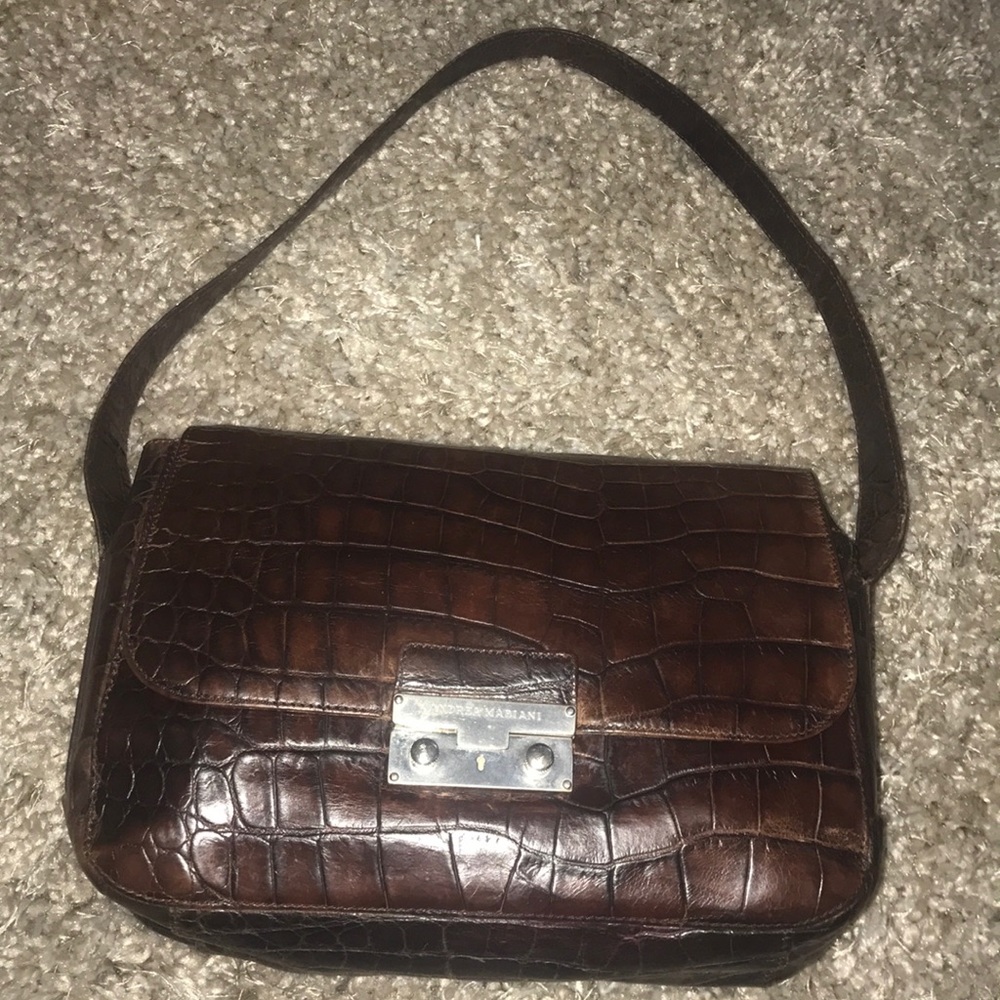 ANDREA MABIANI BROWN CROC EMBOSSED SHOULDER BAG